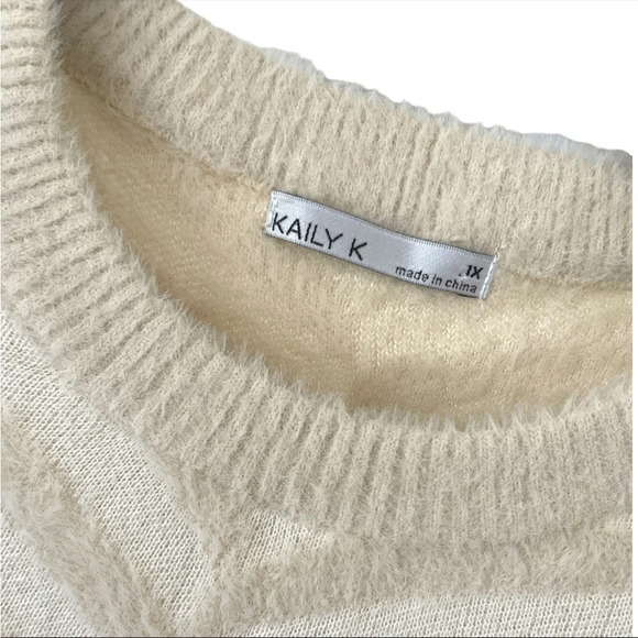 Kaily K chevron crew neck luxe soft long sleeve fuzzy sweater 1X - Picture 4 of 6